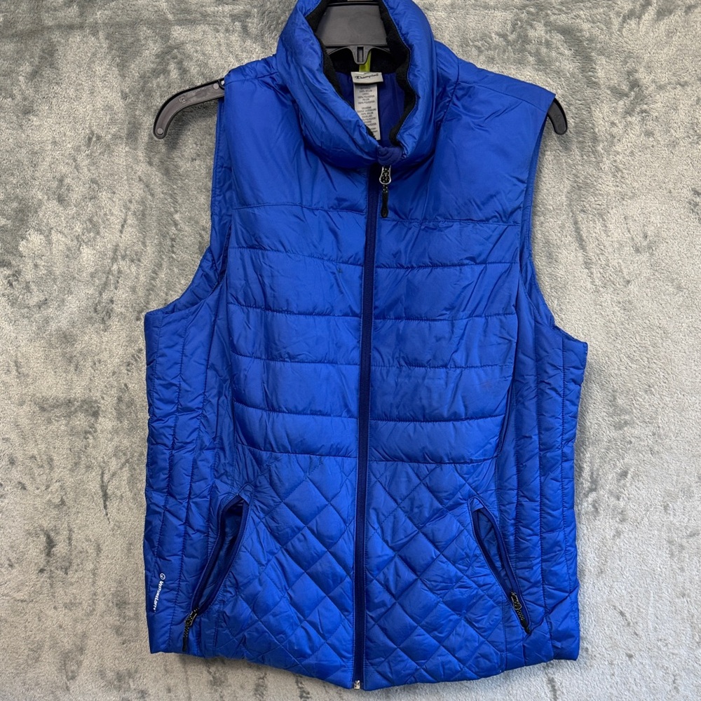 Champion XL Women's Blue Quilted Puffer Vest Lightweight Layering zip pockets